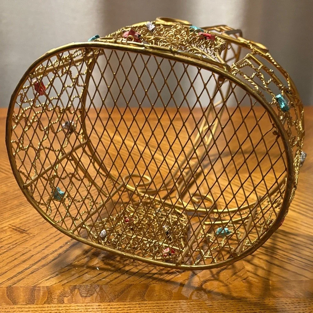 Gold Wire Basket with Multicolor Accents Holiday Decor